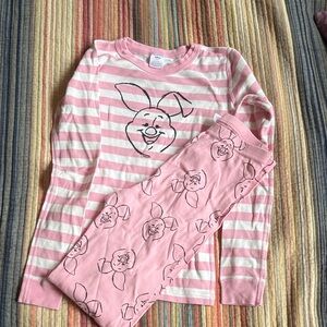 Disney Hanna Anderson Pink and White Striped Kids Pajamas 12 150cm